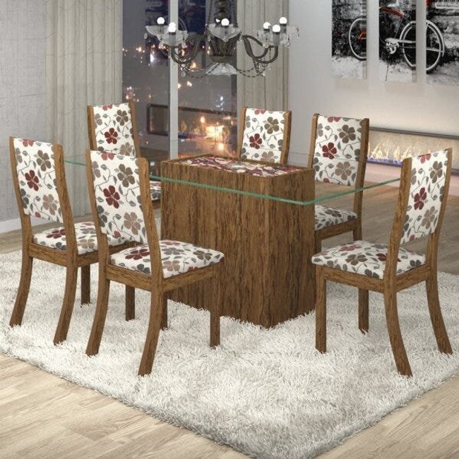 Conjunto Sala de Jantar Mesa Lina 6 Cadeiras Kiara Viero