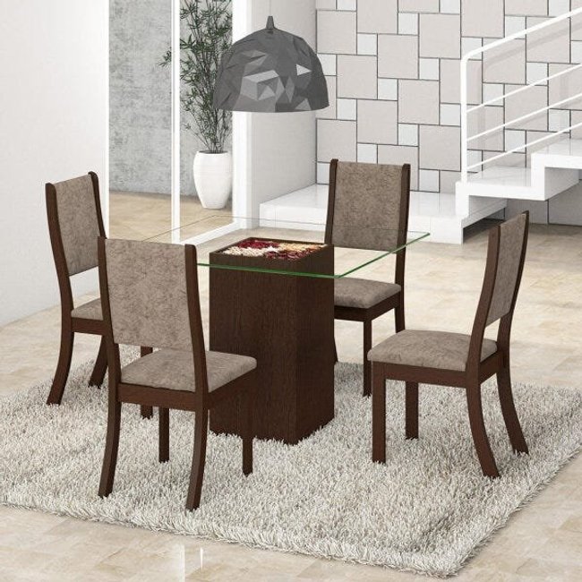 Conjunto para Sala de Jantar Mesa e 4 Cadeiras Viero Via