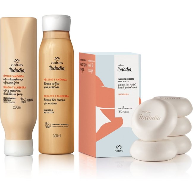 Kit Nutritivo Tododia Pêssego e Amêndoa e Sabonete Macadâmia (3 produtos)
