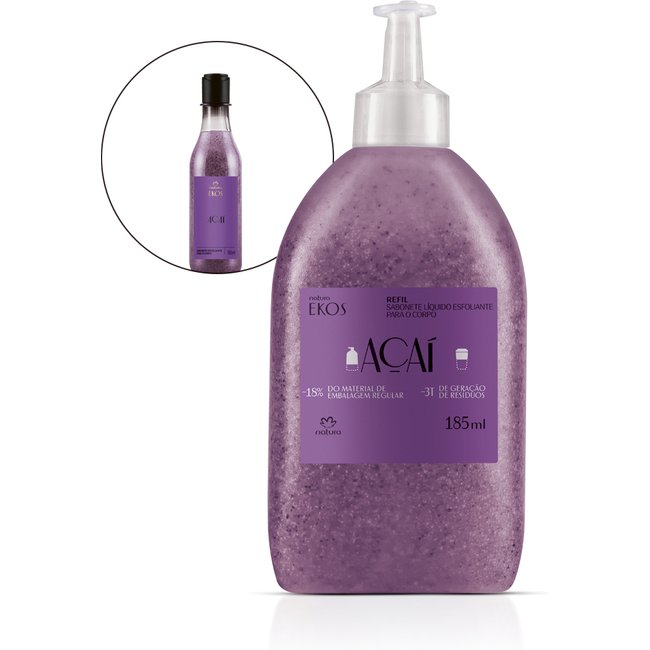 Refil Sabonete Líquido Esfoliante Corporal Ekos Açaí 185 ml