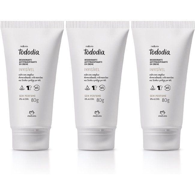 Kit Desodorante Antitranspirante em Creme Tododia Sem Perfume (3 unidades)