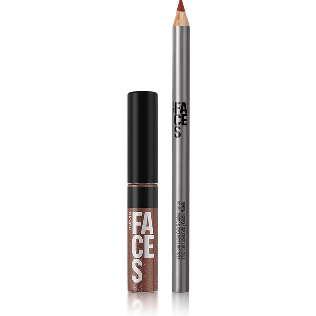 Kit Faces Lip Combo Gloss Brown Star e Lápis Marrom
