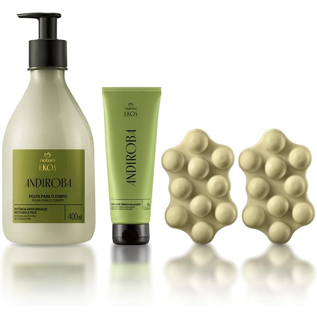 Kit Ekos Andiroba Creme para o Corpo, Esfoliante Térmico e Sabonete Massageador