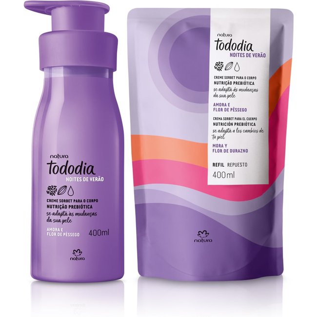Kit Creme Sorbet Desodorante Nutritivo para o Corpo Tododia Amora e Flor de Pêssego com Refil