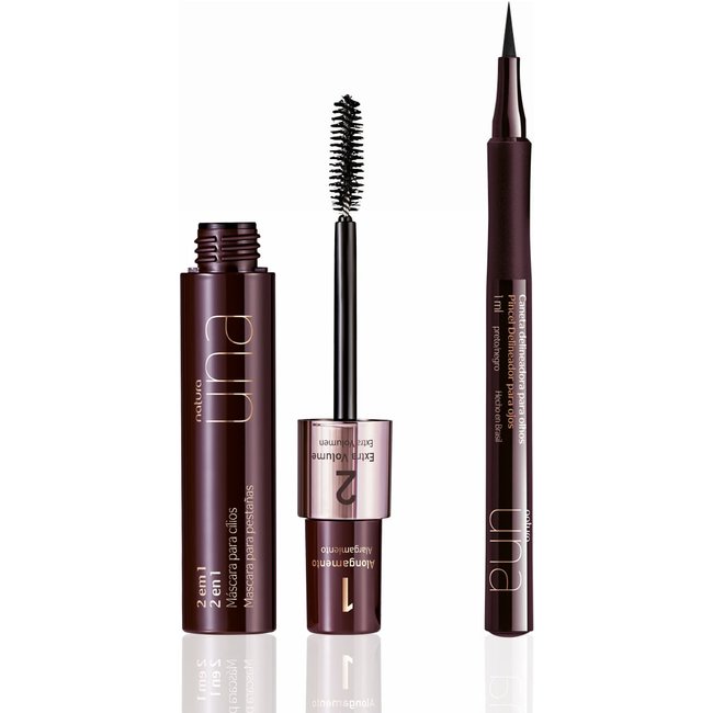 Kit Una Caneta Delineadora Preta e Máscara para Cílios 2 em 1 (2 produtos)