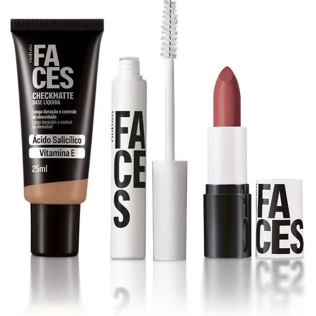 Kit Faces Base Checkmatte, Máscara Incolor e Batom Matte