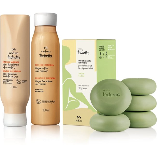Kit Nutritivo Tododia Pêssego e Amêndoa e Sabonete Alecrim e Sálvia (3 produtos)