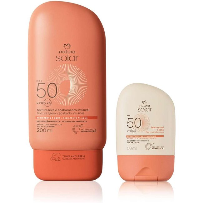 Kit Protetor Solar Facial Pele Normal a Seca e Protetor Solar Corporal FPS 50 Natura Solar