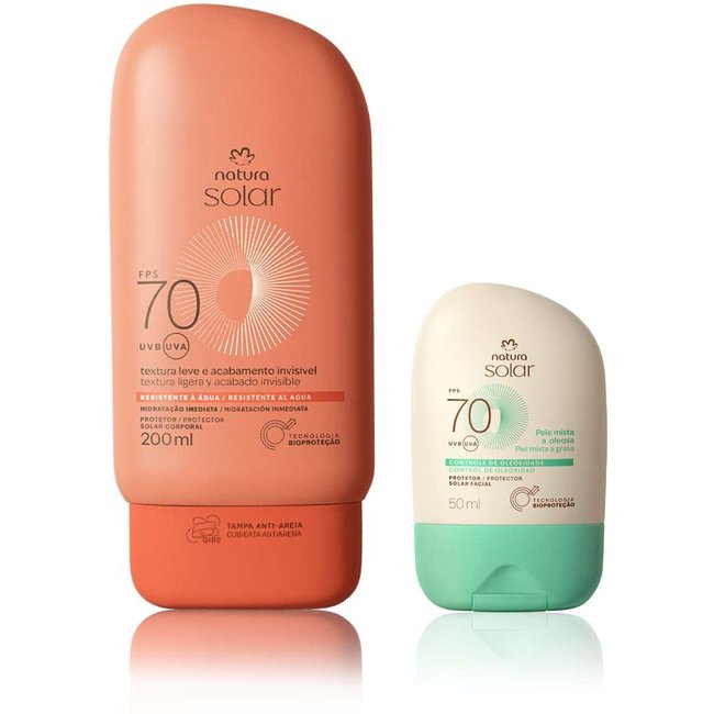 Kit Protetor Solar Facial Pele Mista a Oleosa e Protetor Solar Corporal FPS 70 Natura Solar