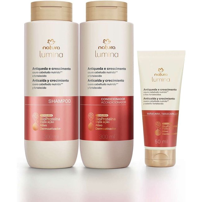 Kit Shampoo, Condicionador e Máscara Lumina Antiqueda e Crescimento