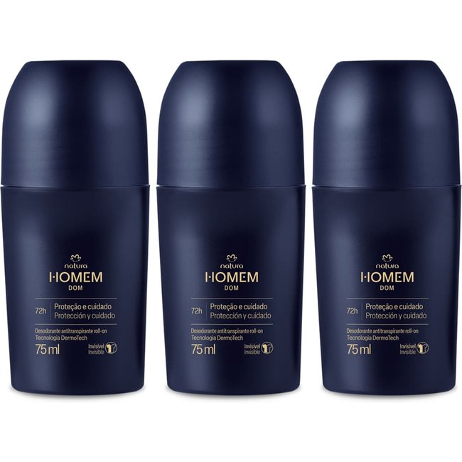 Kit Desodorante Antitranspirante Roll-On Natura Homem Dom (3 unidades)