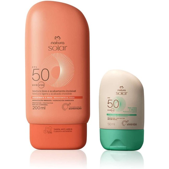 Kit Protetor Solar Facial Pele Mista a Oleosa e Protetor Solar Corporal FPS 50 Natura Solar