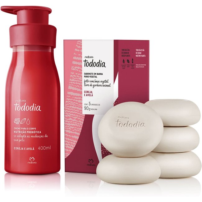 Kit Sabonetes e Creme Nutritivo Tododia Cereja e Avelã (2 produtos)