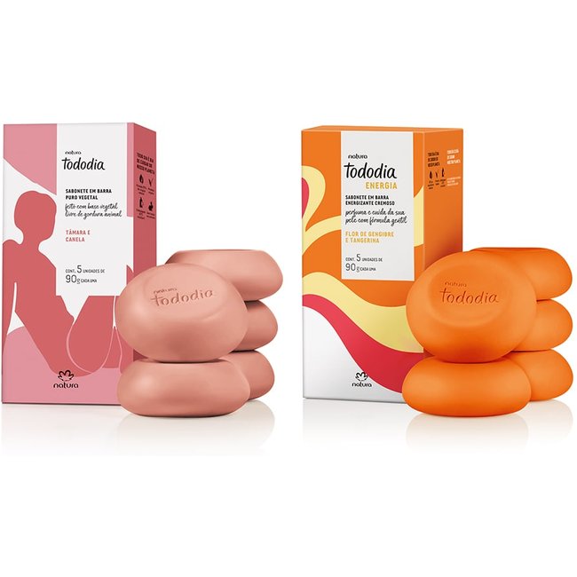 Kit Sabonete em Barra Tododia Flor de Gengibre e Tangerina e Tododia Tâmara e Canela (2 caixas)