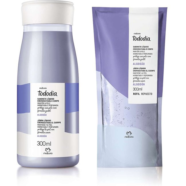 Kit Sabonete Líquido Cremoso para o Corpo Tododia Algodão com Refil