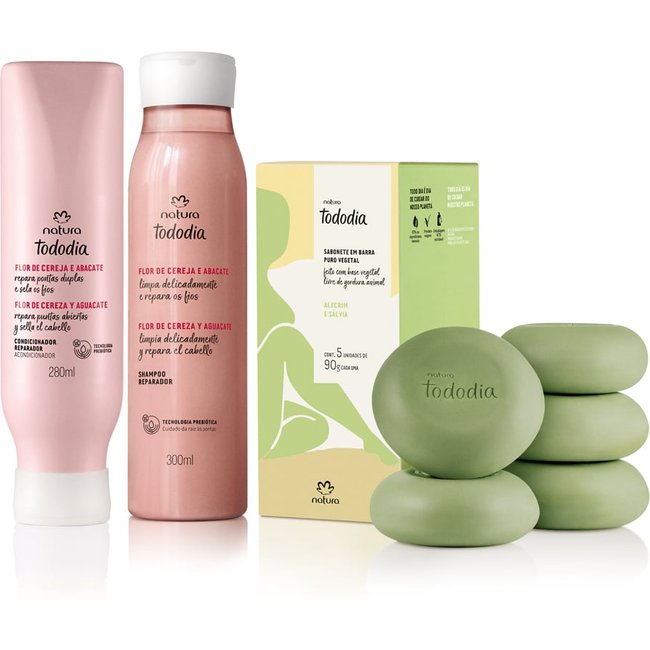 Kit Reparador Tododia Flor de Cereja e Abacate e Sabonete Alecrim e Sálvia (3 produtos)