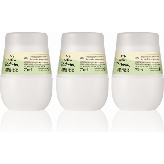 Kit Desodorante Antitranspirante Roll-on Tododia Alecrim e Sálvia (3 unidades)