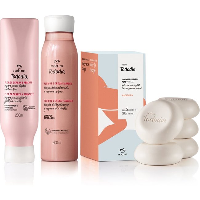 Kit Reparador Tododia Flor de Cereja e Abacate e Sabonete Macadâmia (3 produtos)