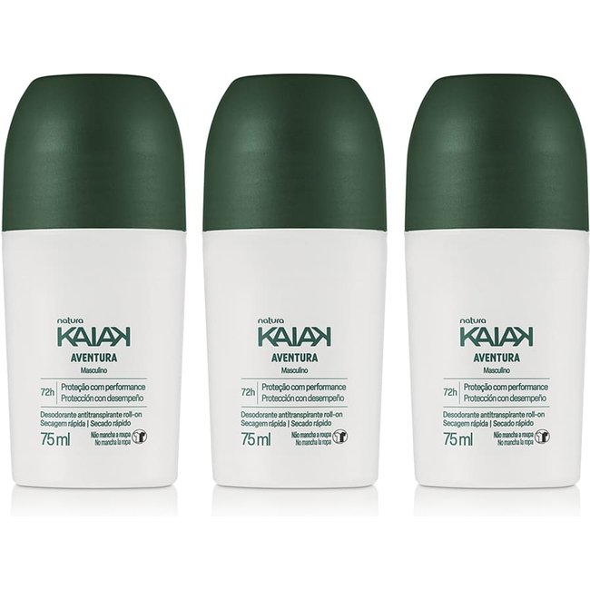 Kit Desodorante Antitranspirante Roll-on Kaiak Aventura Masculino (3 unidades)