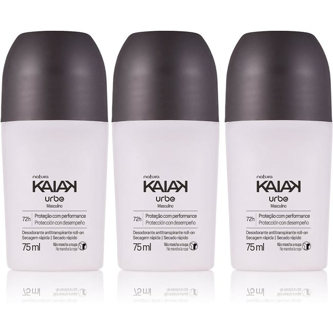 Kit Desodorante Antitranspirante Roll-on Kaiak Urbe Masculino 3 un de 75 ml