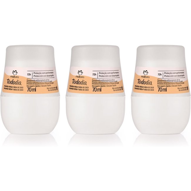 Kit Desodorante Antitranspirante Roll-on Tododia Manga Rosa e Água de Coco (3 unidades)