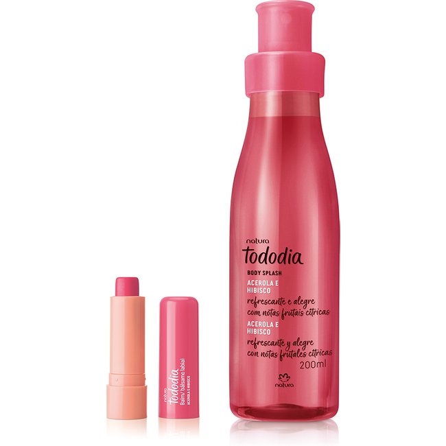 Kit Body Splash e Balm Labial Tododia Acerola e Hibisco