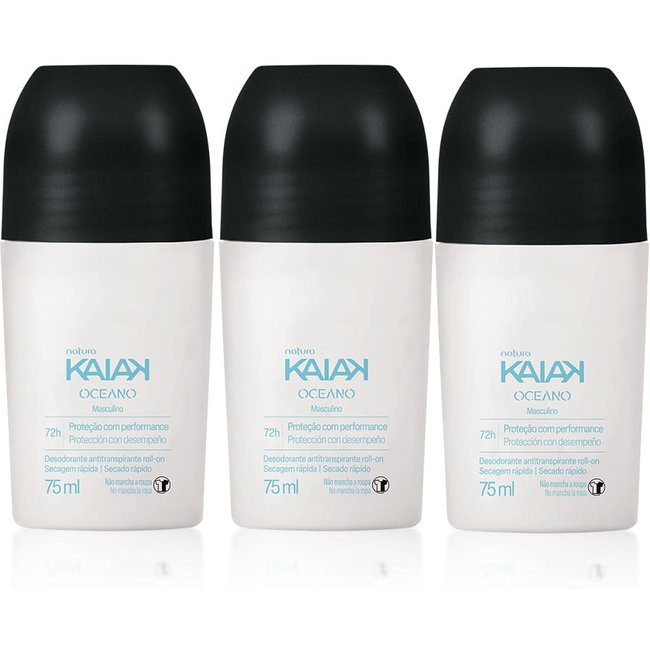 Kit Desodorante Antitranspirante Roll-on Kaiak Oceano Masculino 3 un de 75 ml