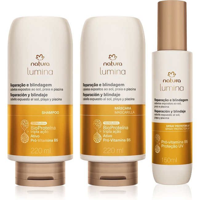 Kit Shampoo, Máscara e Spray Lumina para Reparação e Blindagem