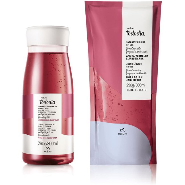 Kit Sabonete Líquido Gel Tododia Amora Vermelha e Jabuticaba com Refil 2 un de 300 ml