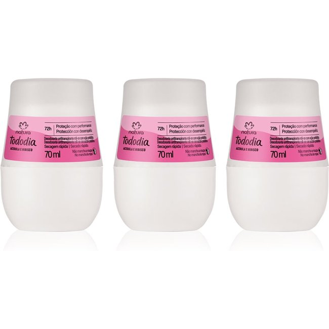 Kit Desodorante Antitranspirante Roll-on Tododia Acerola e Hibisco (3 unidades)