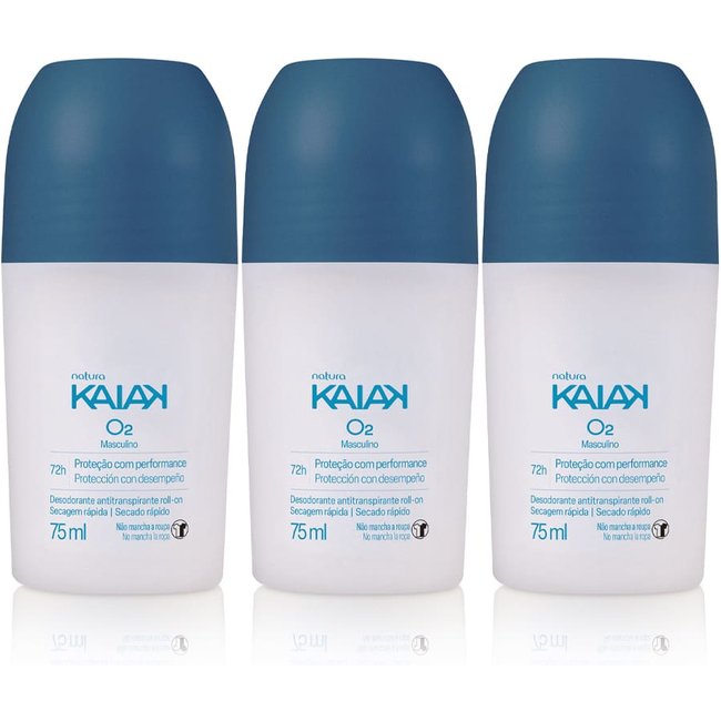 Kit Desodorante Antitranspirante Roll-on Kaiak O2 Masculino (3 unidades)