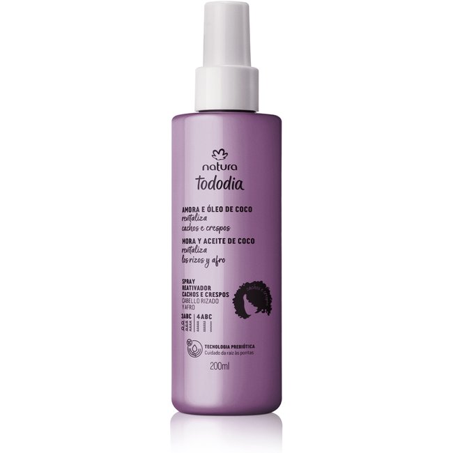 Spray Reativador Cachos e Crespos Tododia Amora e Óleo de Coco 200 ml