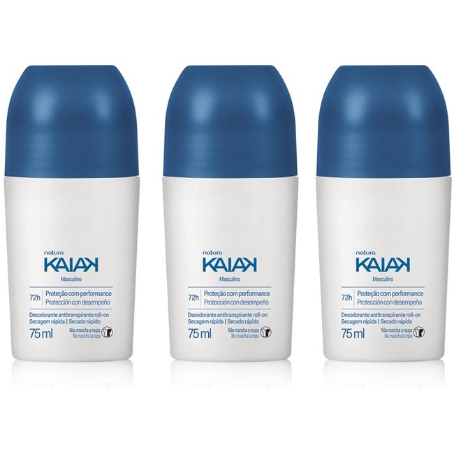 Kit Desodorante Antitranspirante Roll-on Kaiak Masculino (3 unidades)