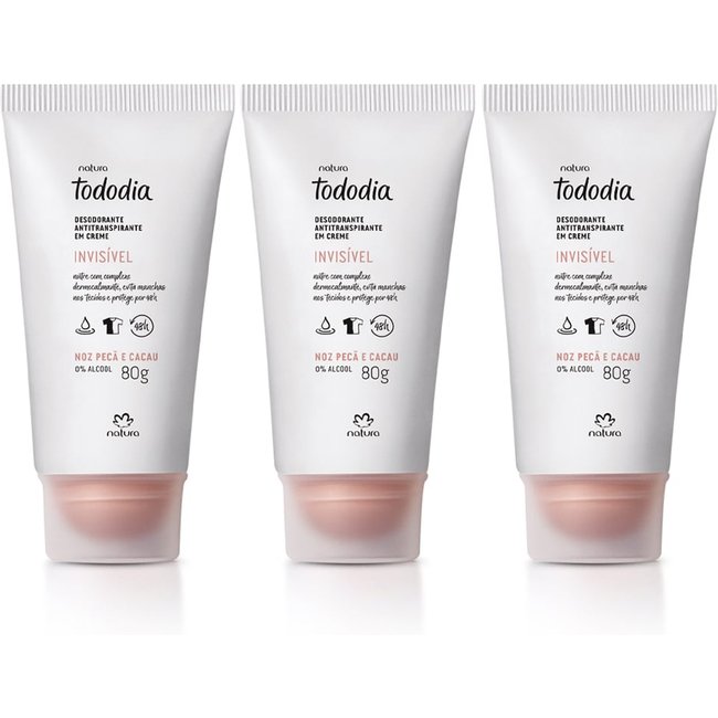 Kit Desodorante Antitranspirante em Creme Tododia Noz Pecã e Cacau 3 un de 80 g