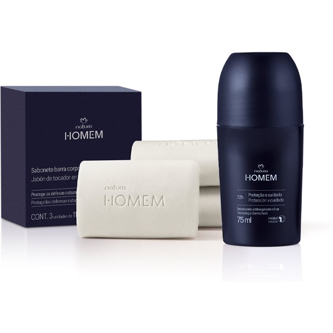 Kit Desodorante Roll-on e Sabonete Corpo e Barba Natura Homem (2 produtos)