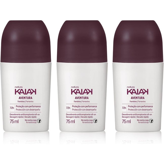 Kit Desodorante Antitranspirante Roll-on Kaiak Aventura Feminino (3 unidades)