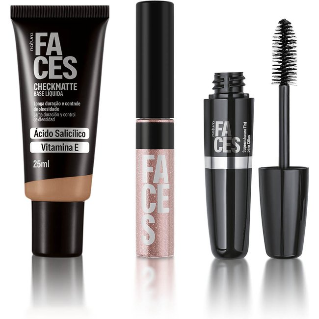 Kit Faces Base Checkmatte, Máscara de Cílios Tint e Gloss