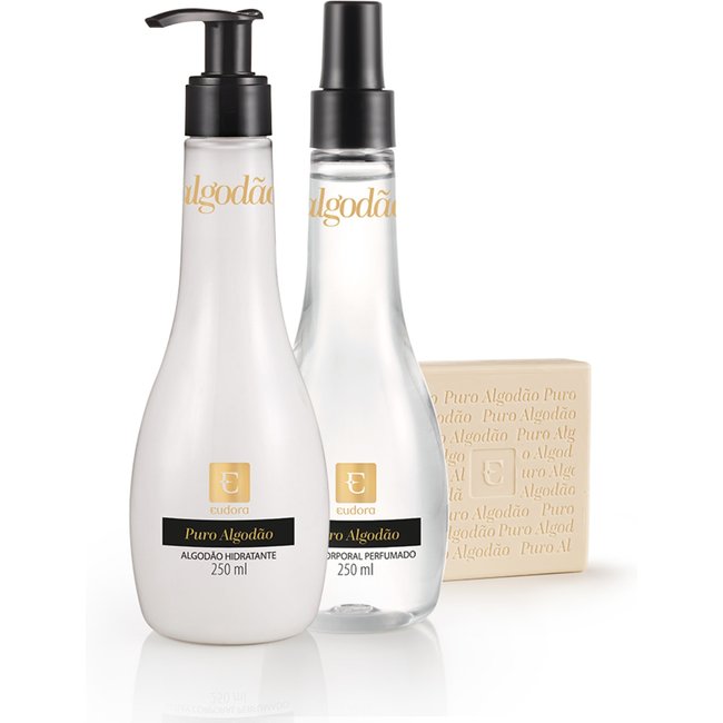 Kit Puro Algodão Spray Perfumado + Hidratante Desodorante + Sabonete em Barra