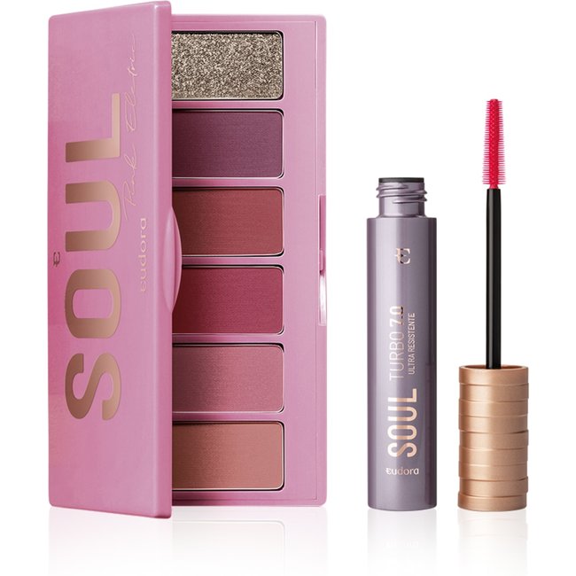 Combo Soul: Palette Pink Eletric + Máscara para Cílios Turbo 7.0 Ultra Resistente