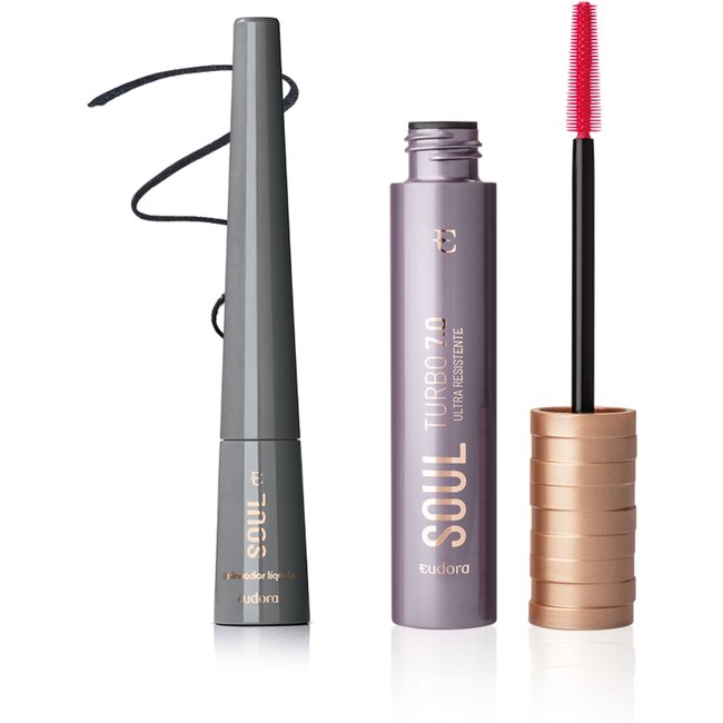 Combo Soul: Delineador Preto + Máscara para Cílios Turbo 7.0 Ultra Resistente