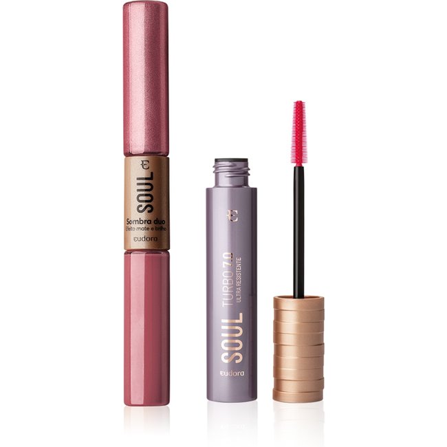 Combo Soul: Sombra Duo Rosa + Máscara para Cílios Turbo 7.0 Ultra Resistente