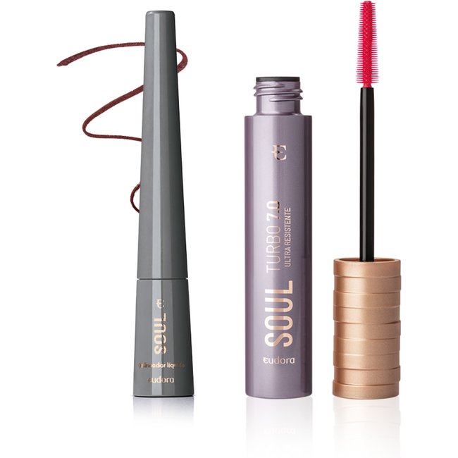 Combo Soul: Delineador Bordô + Máscara para Cílios Turbo 7.0 Ultra Resistente
