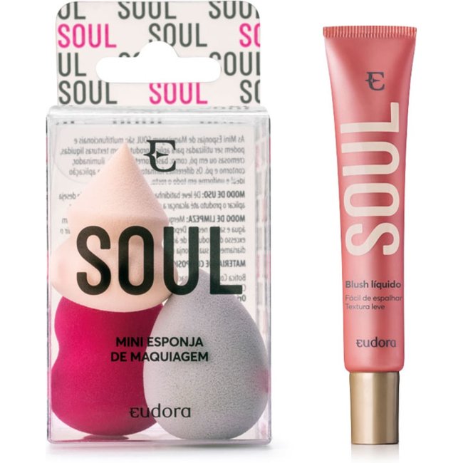 Combo Soul Mini Esponjas de Maquiagem + Blush Líquido Rosa Coradinho 15ml