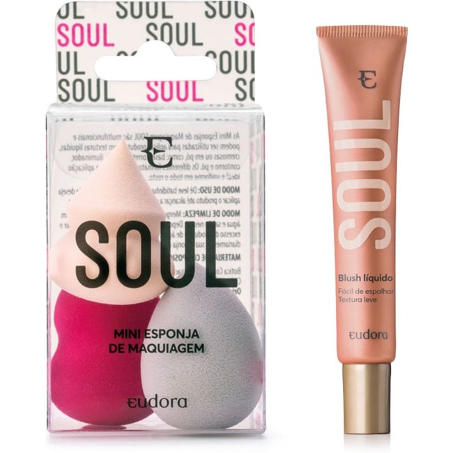 Combo Soul: Mini Esponjas de Maquiagem + Blush Líquido Pêssego Saudável 15ml