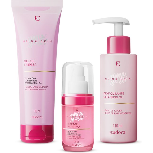 Combo Niina Skin: Cleasing Oil + Hidra Gel + Gel de Limpeza