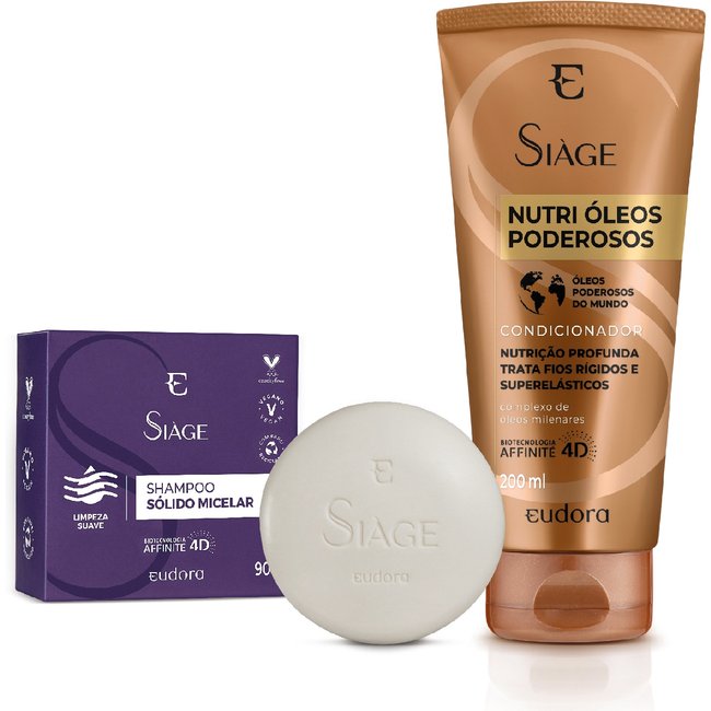 Combo Siàge: Shampoo Sólido Micelar + Condicionador Nutri Óleos Poderosos