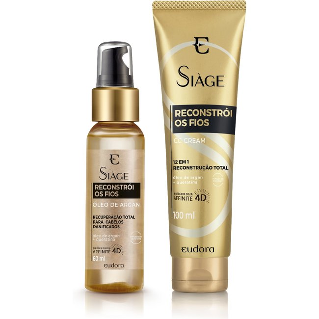 Combo Tratamento Capilar Siàge Reconstrói os Fios: Óleo de Argan 60ml + CC Cream 100ml