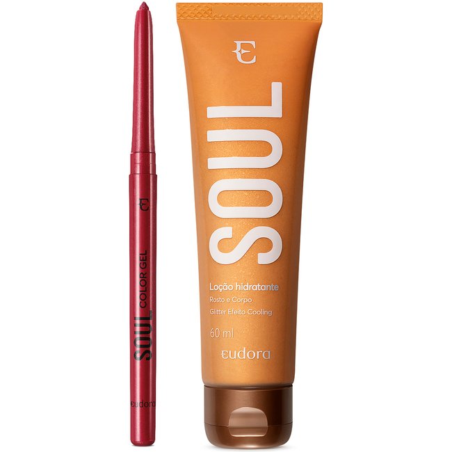 Combo Soul: Loção Hidratante Glitter 60ml + Lapiseira Delineadora Metalizada Vermelha 300mg