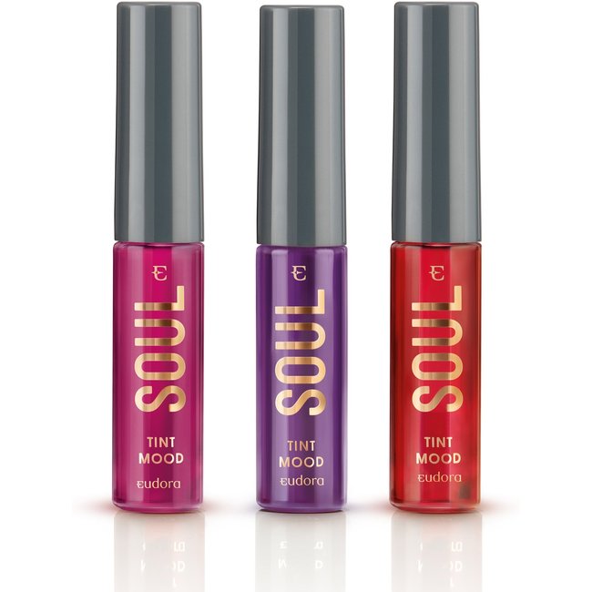 Combo Batom Líquido Soul Tint Mood: Rosado Energy + Vermelho Happy + Uva Relax
