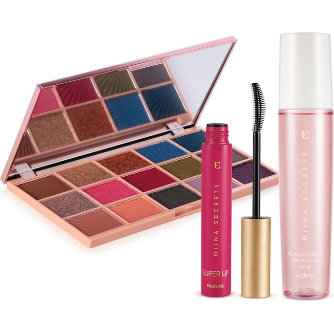 Combo Niina Secrets: Palette de Sombras Crystal + Máscara para Cílios Super Up + Bruma Nutri Fresh
